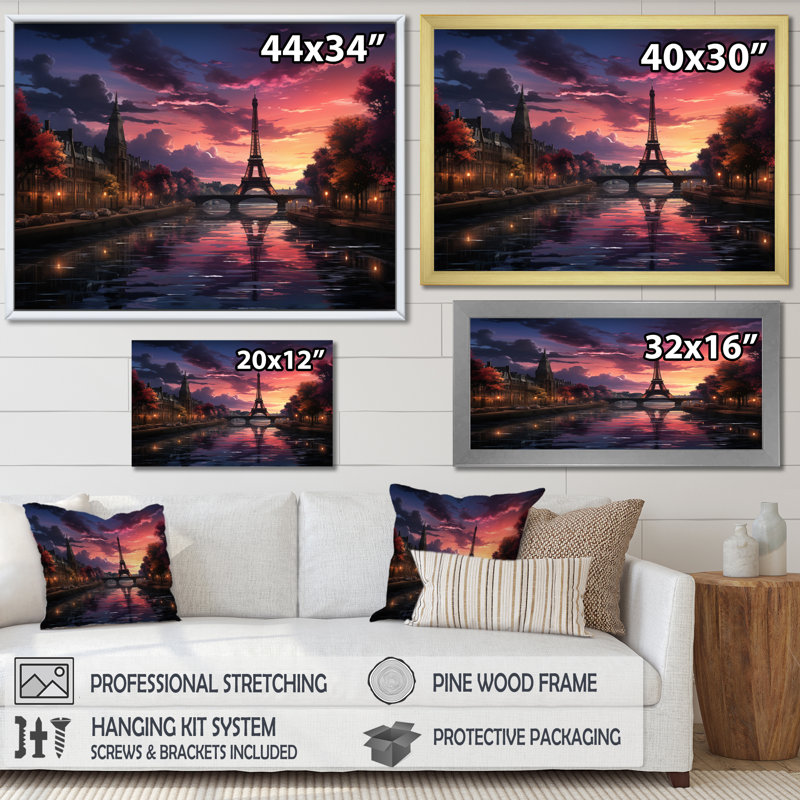 " Paris Eiffel Tower Harmony I ", White Picture Framed, 12" H x 20" W x 1" D