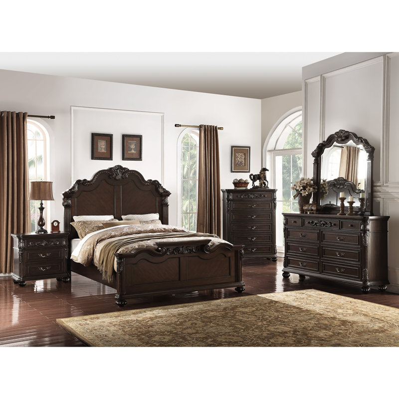 Traditional Style Bed 1Pc Bun Feet Carved Details Tall Headboard Bedroom Furniture, Queen