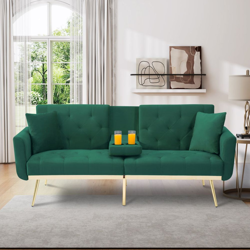 Canapé en velours à accoudoirs arrondis 72,4 po Ewere, Velours vert