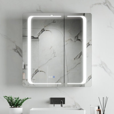 Recessed Or Surface Mount Two-Door Medicine Cabinet With Mirror And Adjustable Shelves