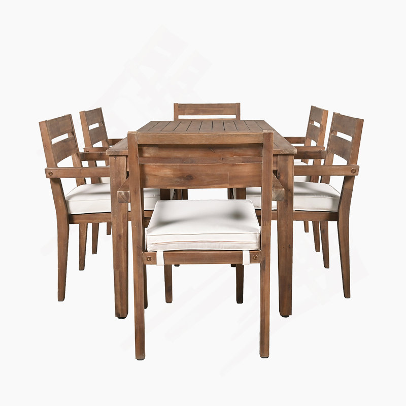 Ensemble de salle à manger 7 pièces pour l'extérieur, table en bois avec 6 chaises pour la pelouse, la cour, la terrasse du jardin, au bord de la piscine