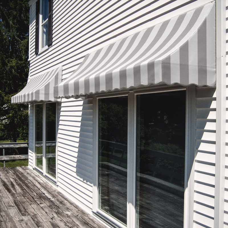 Awntech Nantucket Acrylic Fabric Fixed Awning, 31" H x 52.5" W x 24" D, Gray/White Stripe