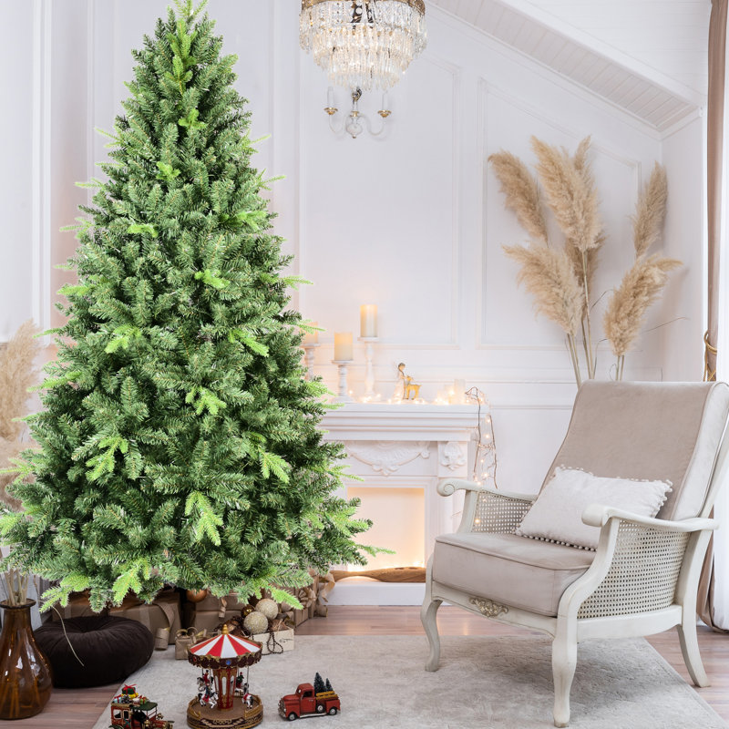 Arbre de Noël 9 pi, 3509 pointes, branches à charnières, installation en douceur, support en métal, couleur, arbre de décoration classique avec apparence réaliste, base facile à installer, largeur de 64 po pour le décor des Fêtes