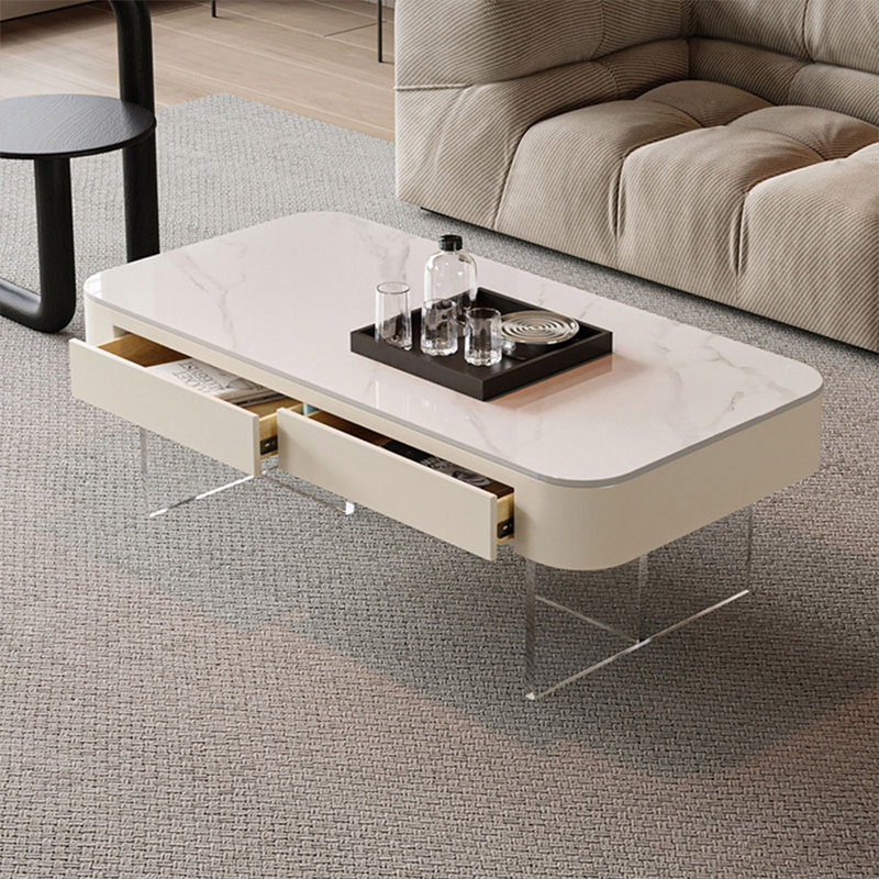 Table basse rectangulaire en bois blanc brillant et bois manufacturé, Blanc brillant, H 18,11 po x L 47,24 po x l 23,62 po