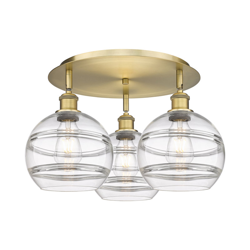 Plafonnier semi-encastré Glassoff, Laiton brossé, Transparent, H 10,88 po x l 19,75 po x P 19,75 po