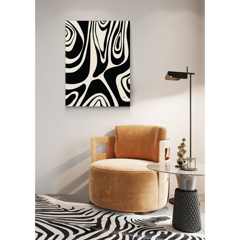 Zina noir et blanc motif zébré Mid-Century abstrait par Ify Ojo - impression sur toile tendue, H 20 po x l 30 po x P 3 po