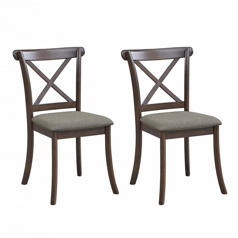 Ensemble de 2 chaises de salle à manger en bois avec dossier en X, Marron foncé