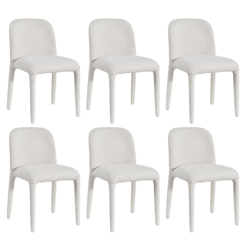 Modern Upholstered Curved Back Neutral Fabric Dining Chair, 6, Beige