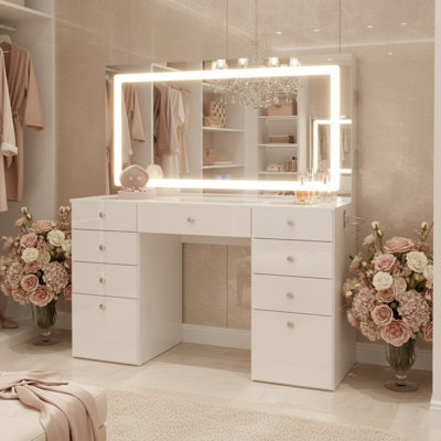 Selina Extra-Large Premium Vanity Table With Integrated Speakers And Luxury Storage by Boahaus LLC