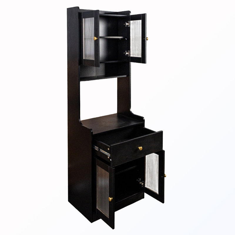 Garde-manger autoportant avec support pour micro-ondes, Noir