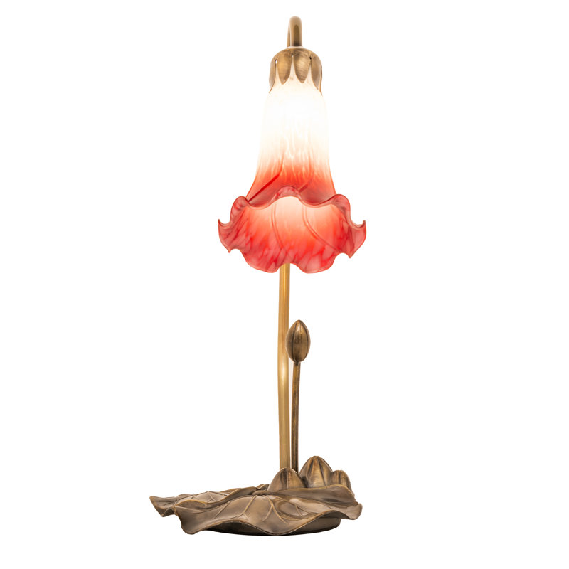 Lampe d'appoint 16 po Tiffany Pond, Laiton antique, Rouge foncé / blanc