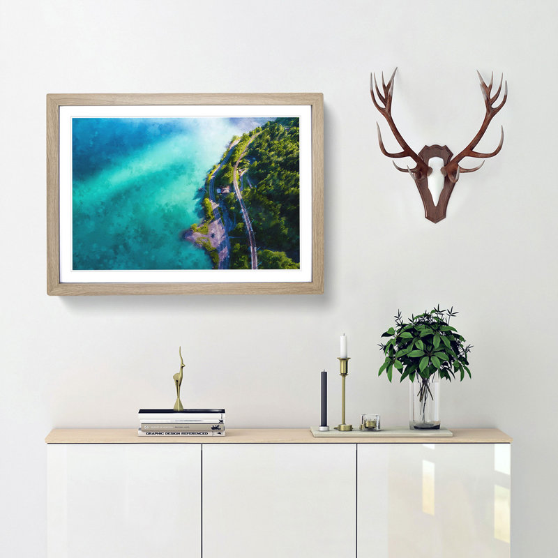 Lake View in Switzerland - Picture Frame Graphic Art Print, Oak Framed, 45cm H x 63cm W x 2cm D