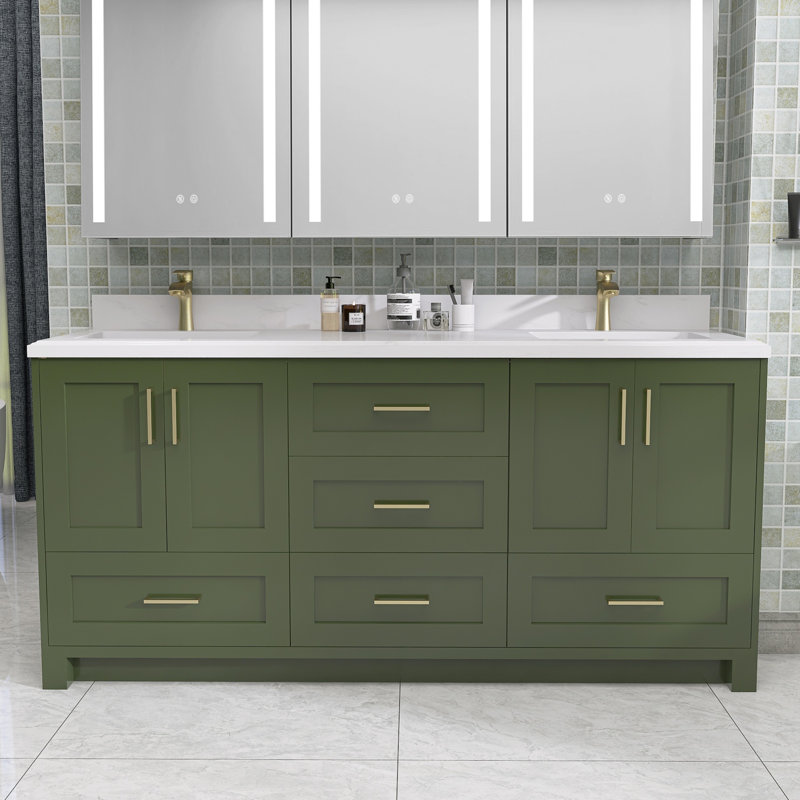 Base de meuble-lavabo double en bois massif 72 po seulement, Vert