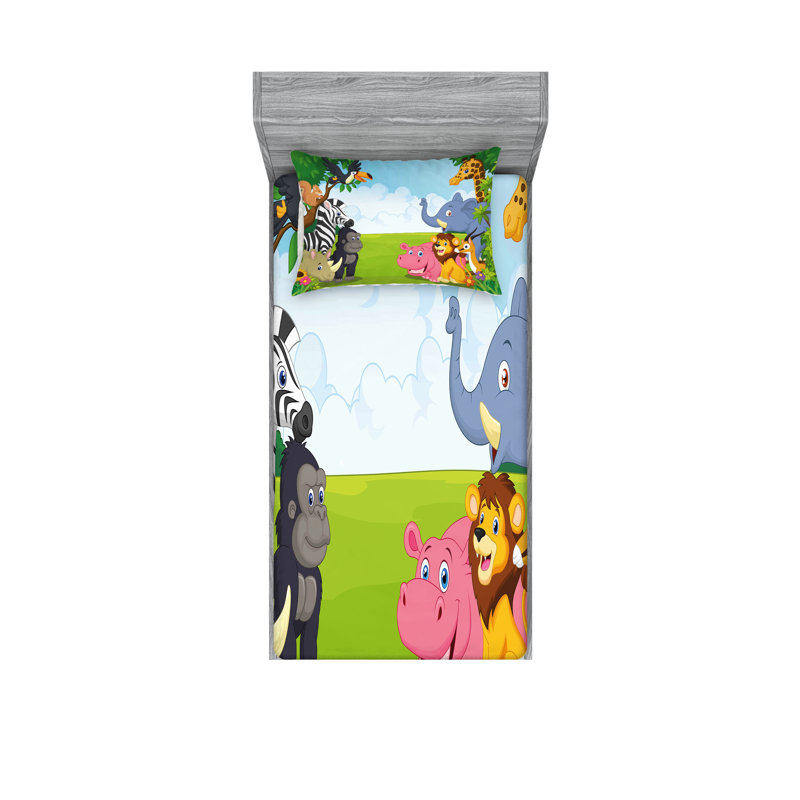 Multicolore ensemble de draps et taies décoratives pour animaux Ambesonne, Ensemble de draps pour lit simple + 1 drap-housse 