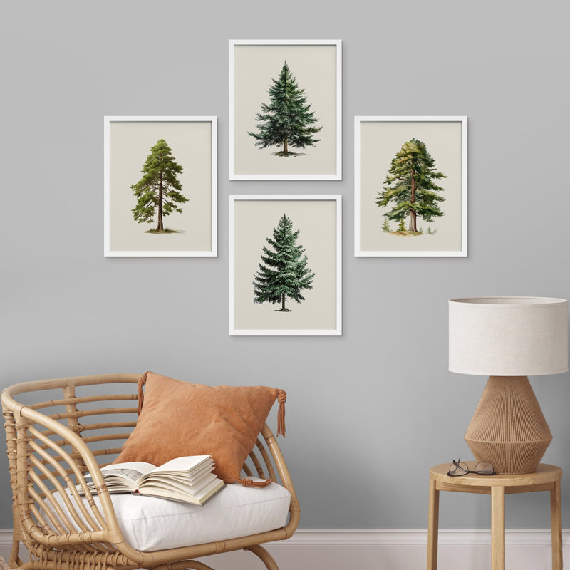 Arbre de Noël, pin, art, gros plan, impression encadrée sur papier, 4 pièces, Blanc, H 14 po x l 11 po