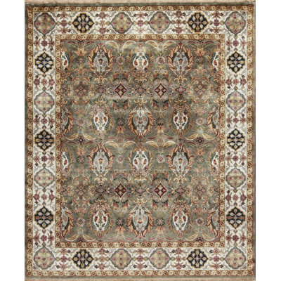 Silver Screen Hand Knotted Wool Area Rug in Sage/Bone