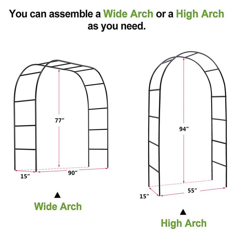 Cupar 94'' H x 55'' W Steel Arched Trellis, Black