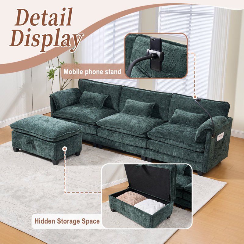 Canapé modulaire, canapé moderne à 3 places profondes avec repose-pieds, canapé en forme de L pour le salon, la chambre à coucher et un appartement