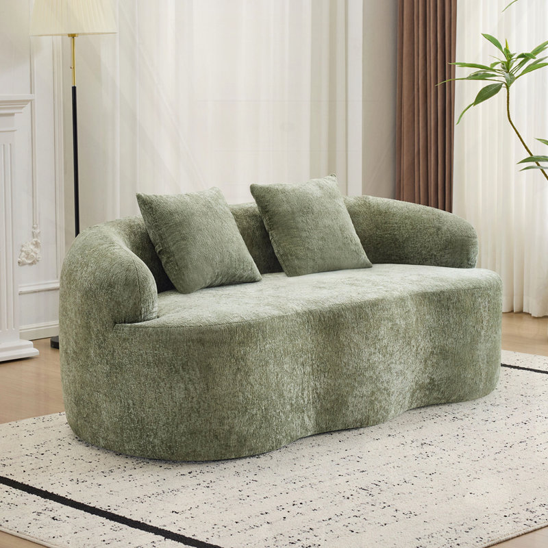 Canapé courbé avec accoudoirs arrondis, H 27,6 po x l 73,4 po x P 35 po, Green