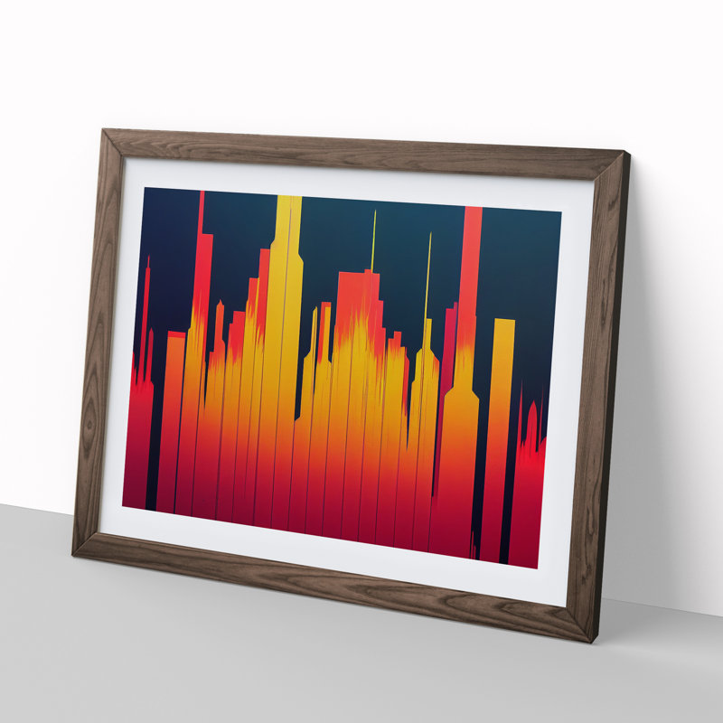 Flourishing Abstract City Skyline - Single Picture Frame Print, 46cm H x 64cm W x 2cm D, Walnut