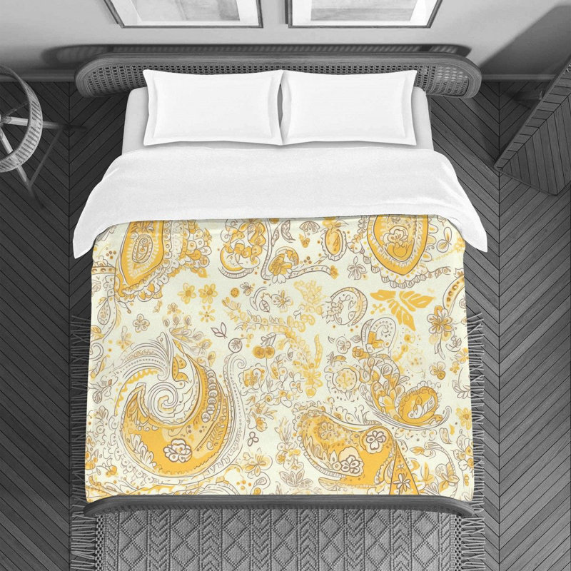 Paisley White/Yellow Microfiber Duvet Cover, Twin Duvet Cover