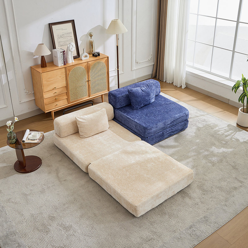 Canapé-lit de plancher convertible à compression avec structure de forme fixe, canapé modulaire à assise simple sans os, sans assemblage, idéal pour plusieurs espaces