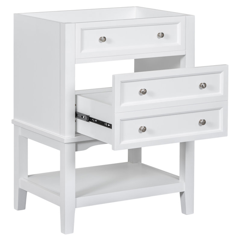 Bathroom Vanity Base Without Sink Featuring Storage Cabinet with Drawer and Open Shelf
