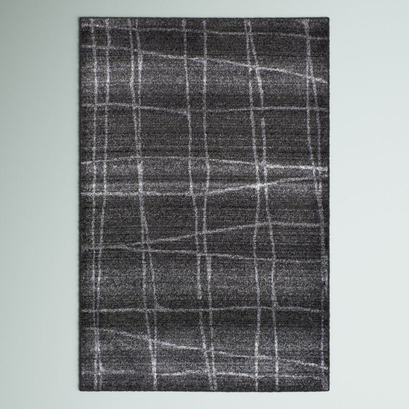 Tapis gris tissé à la machine Plaid, Rectangle 5 pi x 8 pi