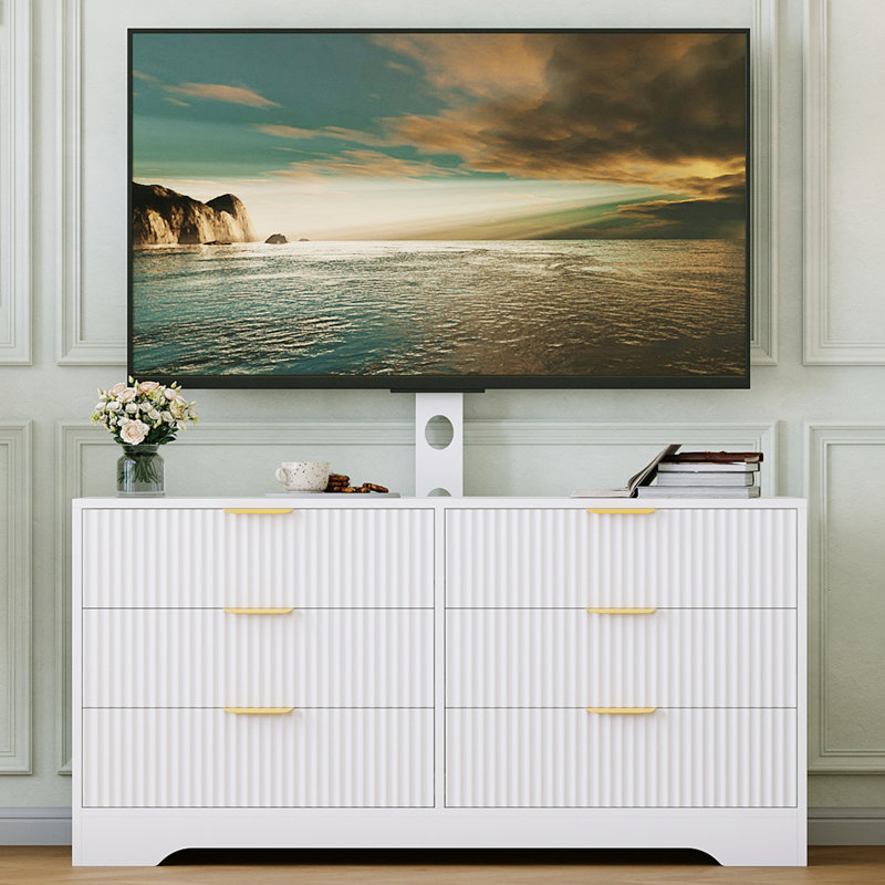 TV Stand with Mount for 32–85 in. TVs, Wood Entertainment Center with 6 Drawers, Modern Media Console Cabinet for Living Room or Bedroom