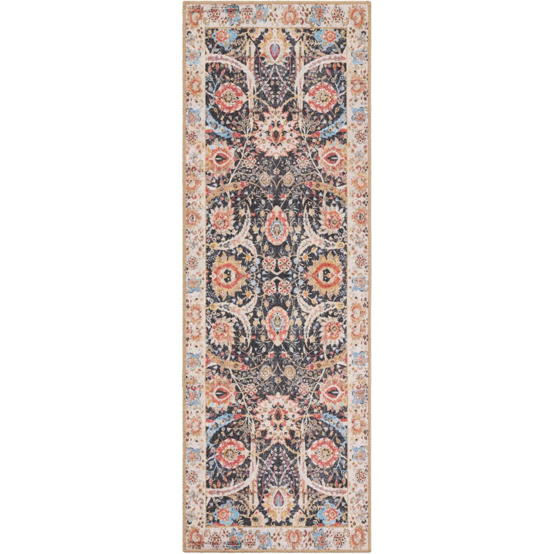 None Huguenot Runner Rug Black Color, Runner 2' x 6'1"