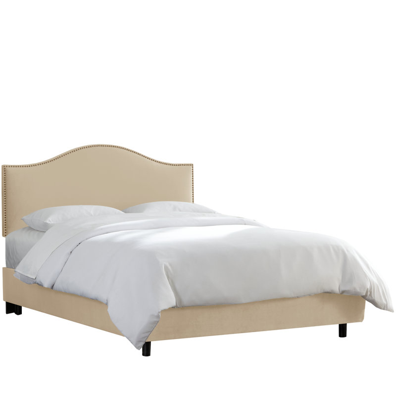 Lit tapissier standard à profil bas Brighton, Très grand, Velours perle classique