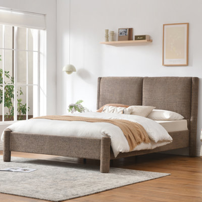 Lit plateforme tapissier avec tête de lit capitonnée, cadre de lit minimaliste moderne pour la chambre à coucher, lit tapissier en tissu doux