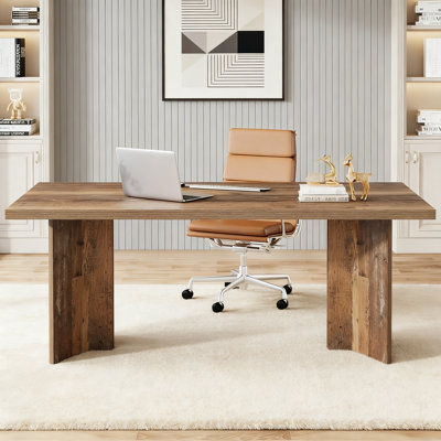 63" Farmhouse Executive Desk, Large Wood Computer Desk