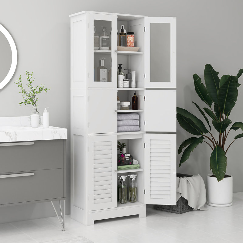 Grande armoire de rangement pour salle de bain avec portes à persiennes, tablette réglable