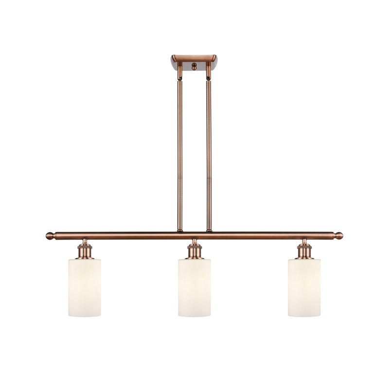 Lustre cylindrique à 3 lumières pour îlot de cuisine Glessite, Blanc mat, DEL, Cuivre antique