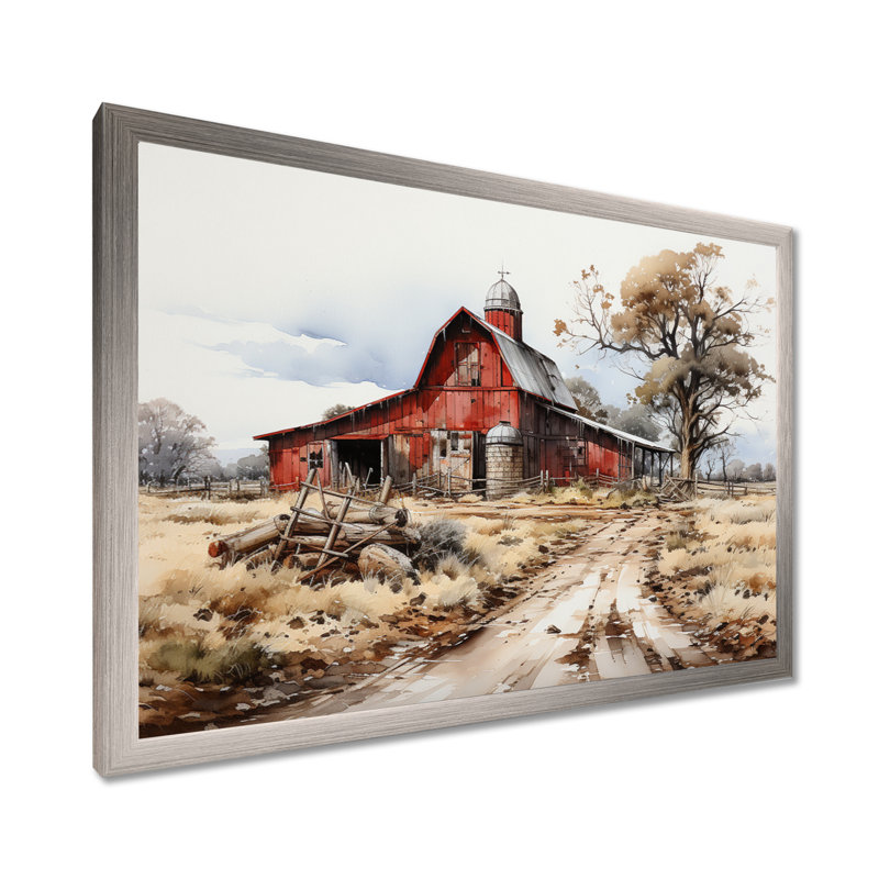 «Farmstead Lnadscape III - Farm Large», art mural, H 12 po x l 20 po x P 1 po, Cadre simple argenté