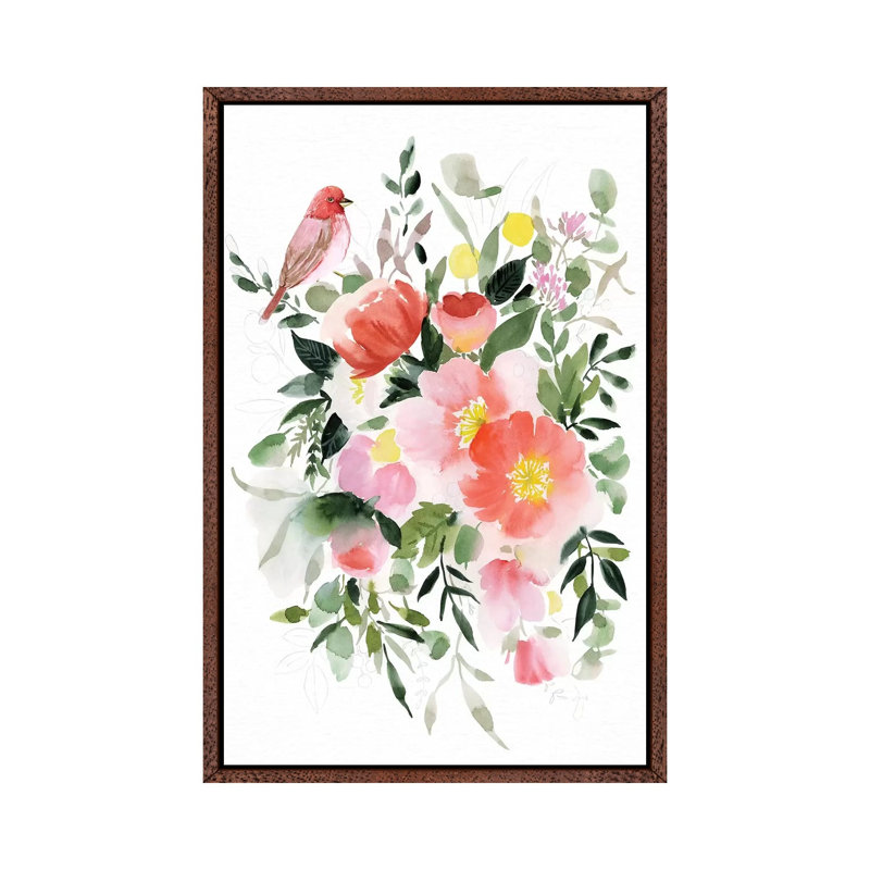 Happy Life III 1 Piece Painting on Canvas, 101.6cm H x 66.04cm W x 3.81cm D, Classic Brown Wood Floater Framed