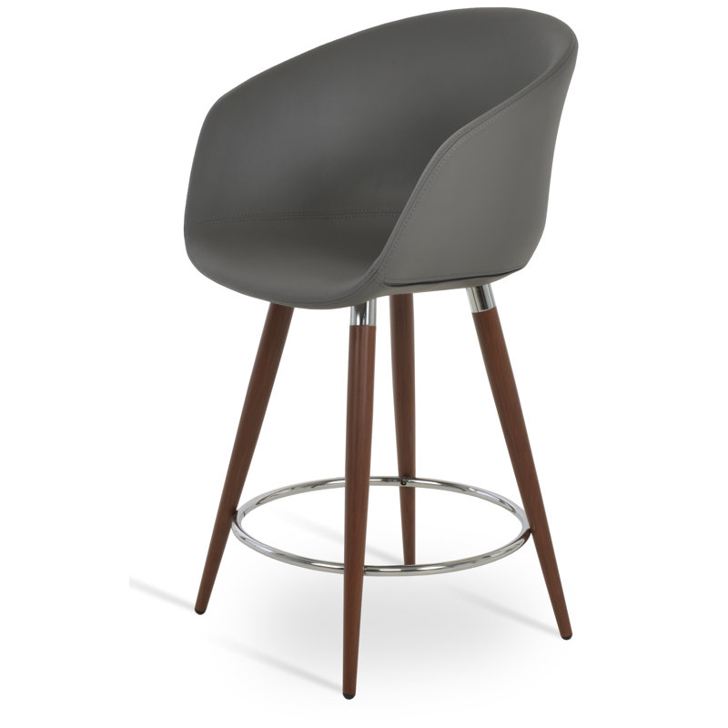 Tabouret de bar et de comptoir Tribeca Ana, Noyers, Similicuir gris, Tabouret de comptoir (siège d’une hauteur de 24