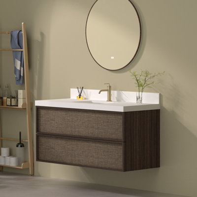Meuble-lavabo mural de 122 cm (48 po) avec comptoir et dosseret en quartz blanc