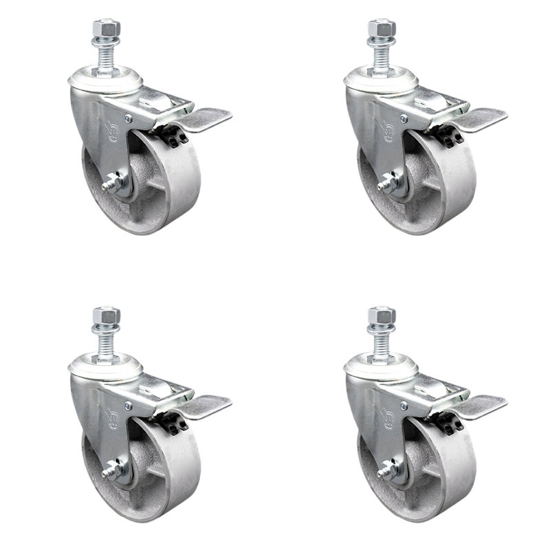 Semi Steel Swvl TS Caster Set 4 w/4" Wheel&12mm Stem-4 Swvl w/TTL BRK