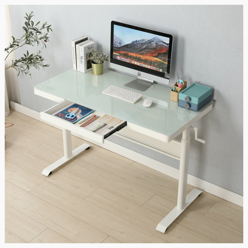 Bureau debout à hauteur réglable Lapides, Blanc, Vert clair