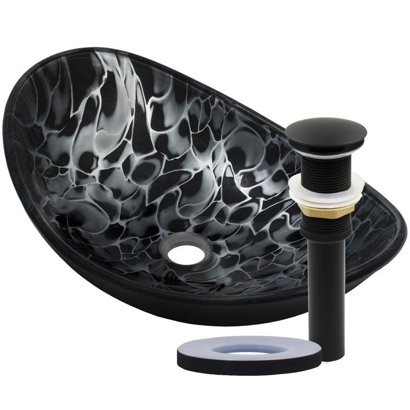 Novatto 14.5'' Black/Silver Glass Oval Bathroom Sink, Matte Black