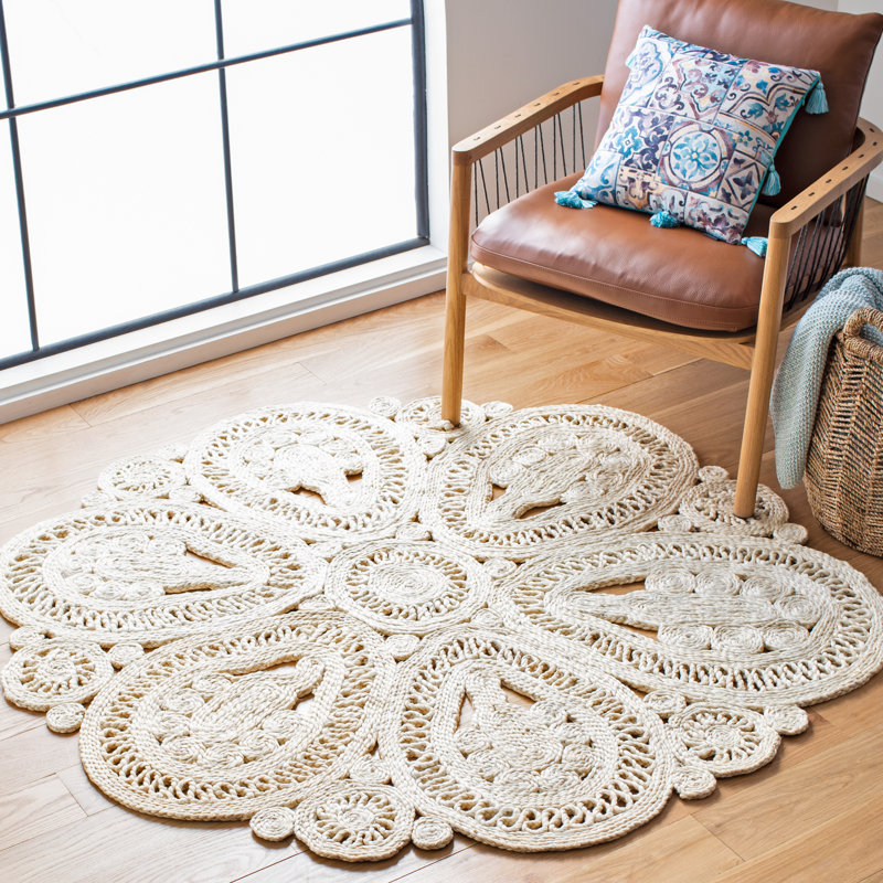 Tapis en jute tissé à la main en fibre naturelle, Rond 4 pi