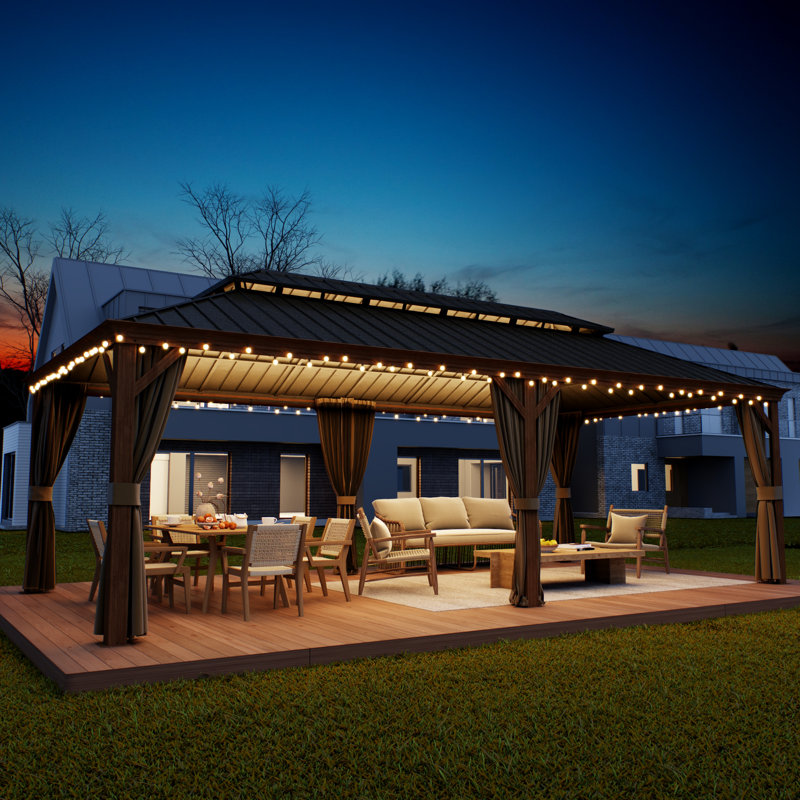 12x24ft Hardtop Gazebo with Netting and Curtains, Outdoor Heat Transfer Aluminum Frame Gazebo
