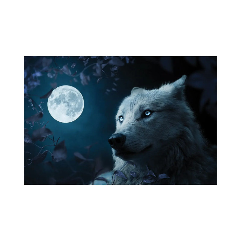 Wolf In Beutiful Night by Milos Karanovic - Wrapped Canvas Painting, 20.32 cm H x 30.48 cm W