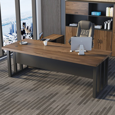 Nut-brown+Black Rectangular Solid Wood+Iron desk