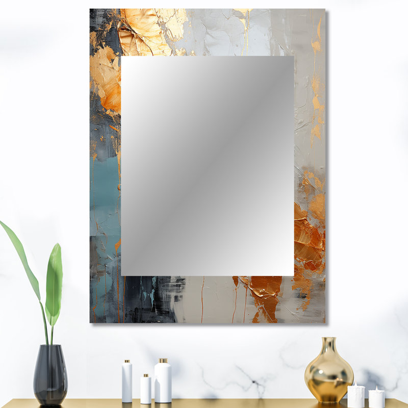 Gold and grey Modern liquid Shapes III - Shapes Large Wall Mirror, Modern Decorative Mirror, Printed Metal Art, 40" x 30"