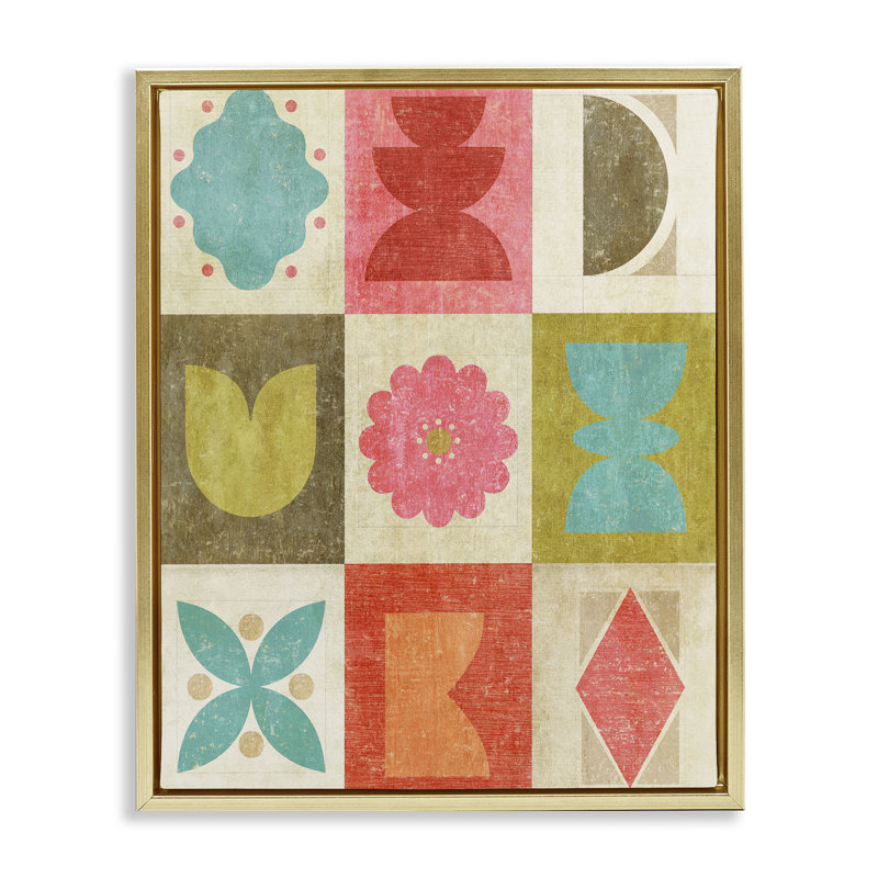 Cadre flottant Happy Dance Geometrics, design par Suzanne Nicoll, H 31 po x l 25 po, Cadre flottant métallique doré