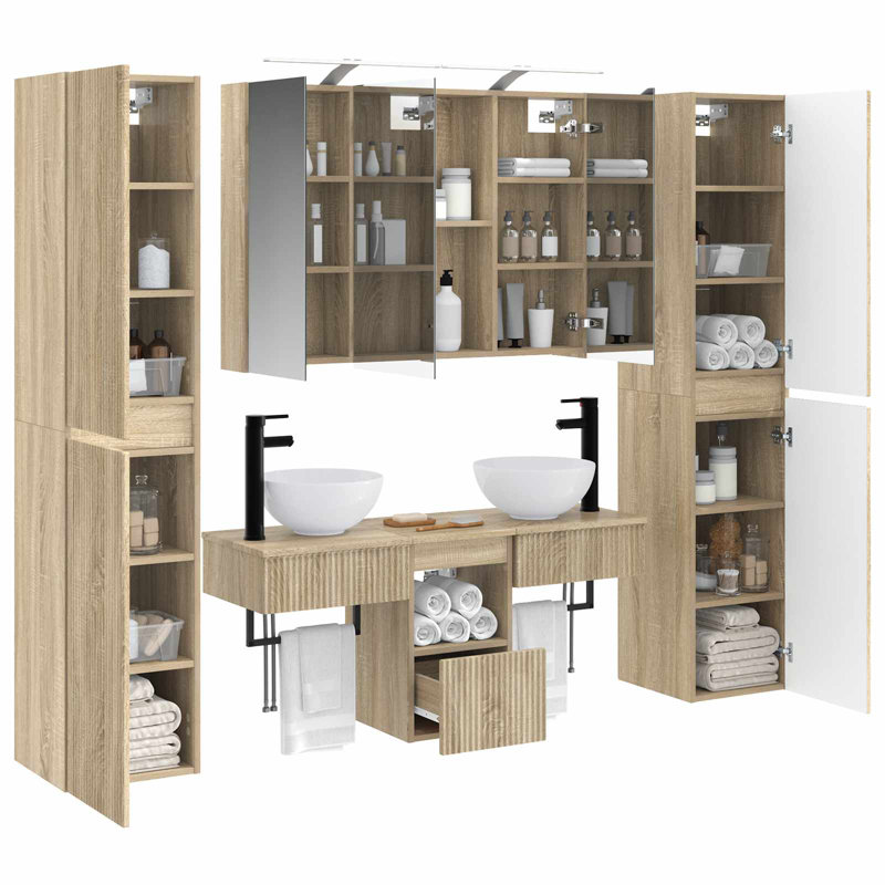 Vanity & Mirror Set, Light Wood