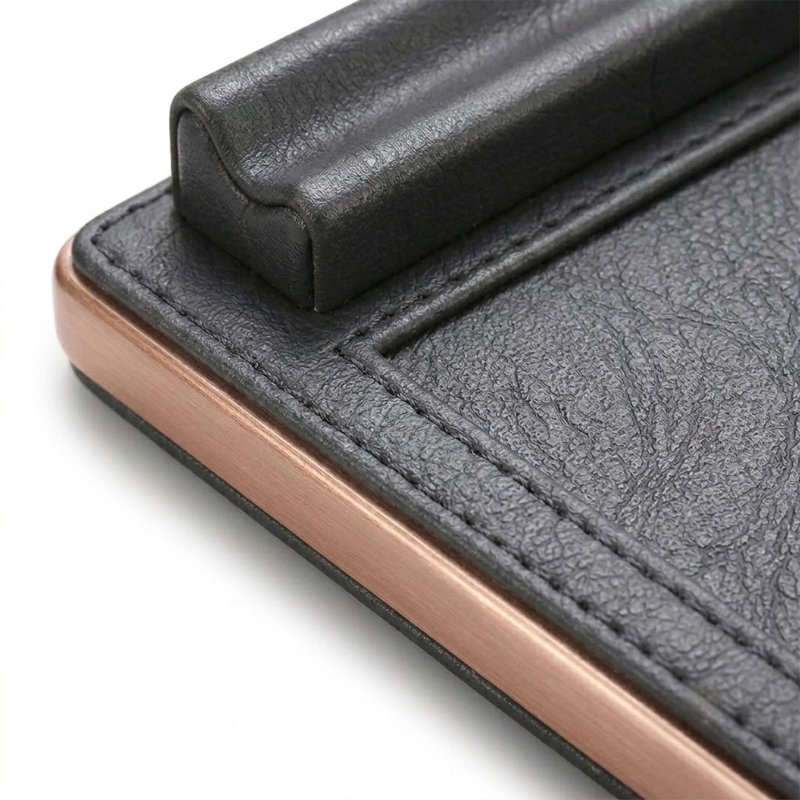 Genuine Nappa Leather Notepad Holder In Noir With Rose Gold